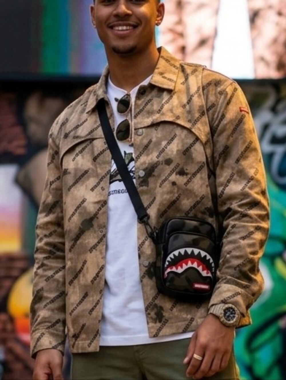 Camouflage  SPRAYGROUND Double Yoke Snap Front Jacket in Brown